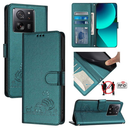 Xiaomi Redmi K60 Ultra Cat & Rat Embossed RFID Leather Case, Lanyard, Wallet, Card Slots, Kickstand, Anti-Fall, Scratch-Resistant