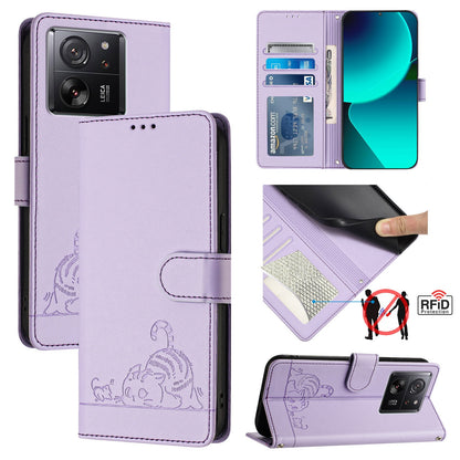 Xiaomi Redmi K60 Ultra Cat & Rat Embossed RFID Leather Case, Lanyard, Wallet, Card Slots, Kickstand, Anti-Fall, Scratch-Resistant