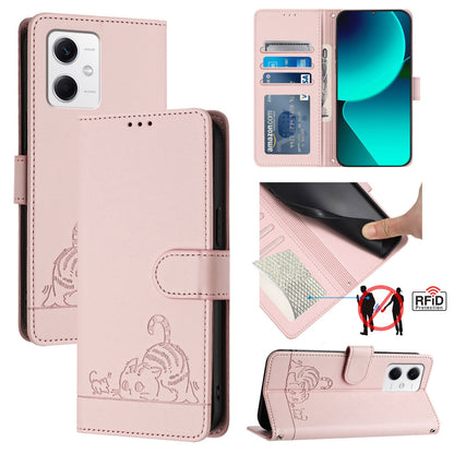 Xiaomi POCO X5 Cat & Rat Embossed RFID Leather Case, Lanyard, Wallet, Card Slots, Kickstand, Anti-Fall, Scratch-Resistant