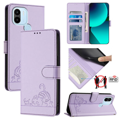 Xiaomi POCO C51 Cat & Rat Embossed RFID Leather Case, Lanyard, Wallet, Card Slots, Kickstand, Anti-Fall, Scratch-Resistant