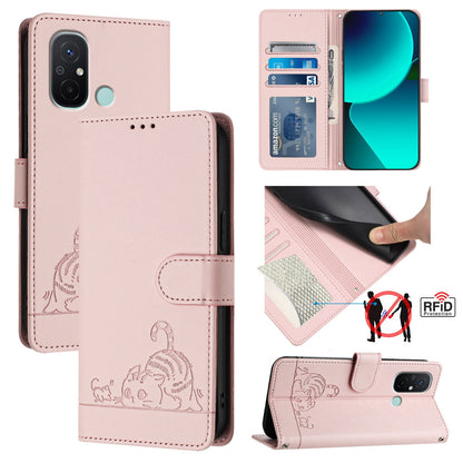 Xiaomi Redmi 11A Cat & Rat Embossed RFID Leather Case, Lanyard, Wallet, Card Slots, Kickstand, Anti-Fall, Scratch-Resistant