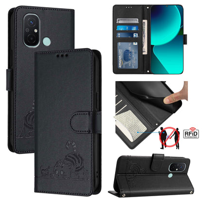 Xiaomi Redmi 11A Cat & Rat Embossed RFID Leather Case, Lanyard, Wallet, Card Slots, Kickstand, Anti-Fall, Scratch-Resistant