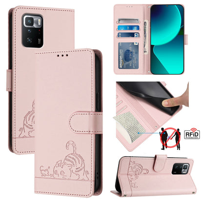 Xiaomi POCO X3 GT Cat & Rat Embossed RFID Leather Case, Lanyard, Wallet, Card Slots, Kickstand, Anti-Fall, Scratch-Resistant