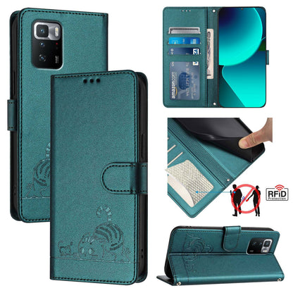 Xiaomi POCO X3 GT Cat & Rat Embossed RFID Leather Case, Lanyard, Wallet, Card Slots, Kickstand, Anti-Fall, Scratch-Resistant