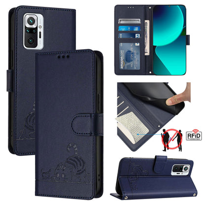 Xiaomi Redmi Note 10 Pro India Cat & Rat Embossed RFID Leather Case, Lanyard, Wallet, Card Slots, Kickstand, Anti-Fall, Scratch-Resistant