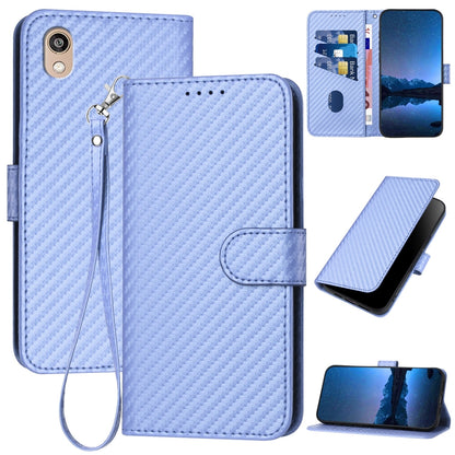 Honor 8S Carbon Fiber Buckle Leather Phone Case with Lanyard, PU Leather TPU Wallet Cover with Card Slot, Cash Compartment, Stand Function & Scratch Protection