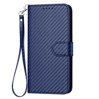 Honor 70 Pro Carbon Fiber Buckle Leather Phone Case with Lanyard, PU Leather TPU Wallet Cover with Card Slot, Cash Compartment, Stand Function & Scratch Protection