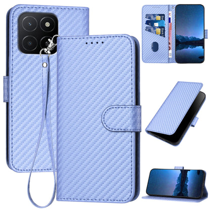 Honor X5b Carbon Fiber Buckle Leather Phone Case with Lanyard, PU Leather TPU Wallet Cover with Card Slot, Cash Compartment, Stand Function & Scratch Protection