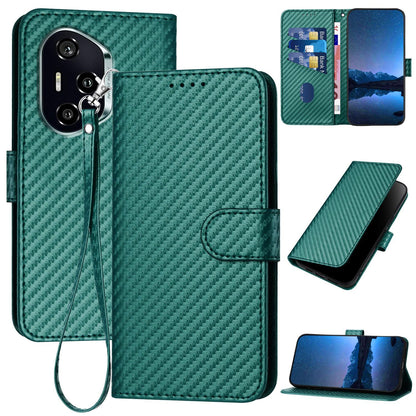 Honor 400 156.5mm Carbon Fiber Buckle Leather Phone Case with Lanyard, PU Leather TPU Wallet Cover with Card Slot, Cash Compartment, Stand Function & Scratch Protection