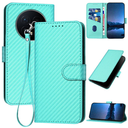 Honor Magic8 Carbon Fiber Buckle Leather Phone Case with Lanyard, PU Leather TPU Wallet Cover with Card Slot, Cash Compartment, Stand Function & Scratch Protection