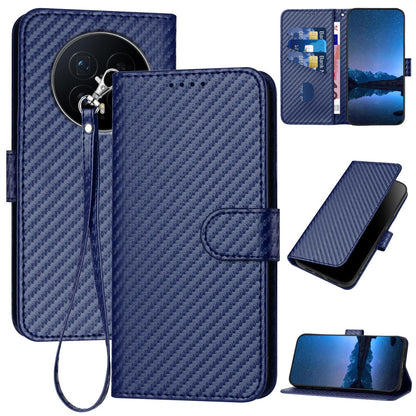 Honor Magic8 Carbon Fiber Buckle Leather Phone Case with Lanyard, PU Leather TPU Wallet Cover with Card Slot, Cash Compartment, Stand Function & Scratch Protection