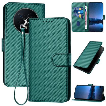 Honor Magic8 Carbon Fiber Buckle Leather Phone Case with Lanyard, PU Leather TPU Wallet Cover with Card Slot, Cash Compartment, Stand Function & Scratch Protection