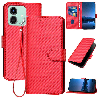 Honor Play10 4G Carbon Fiber Buckle Leather Phone Case with Lanyard, PU Leather TPU Wallet Cover with Card Slot, Cash Compartment, Stand Function & Scratch Protection
