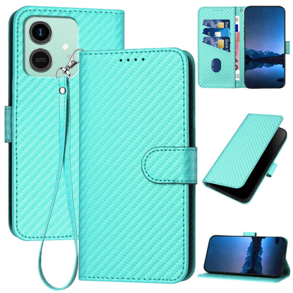 Honor Play10 4G Carbon Fiber Buckle Leather Phone Case with Lanyard, PU Leather TPU Wallet Cover with Card Slot, Cash Compartment, Stand Function & Scratch Protection
