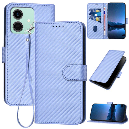 Honor Play10 4G Carbon Fiber Buckle Leather Phone Case with Lanyard, PU Leather TPU Wallet Cover with Card Slot, Cash Compartment, Stand Function & Scratch Protection
