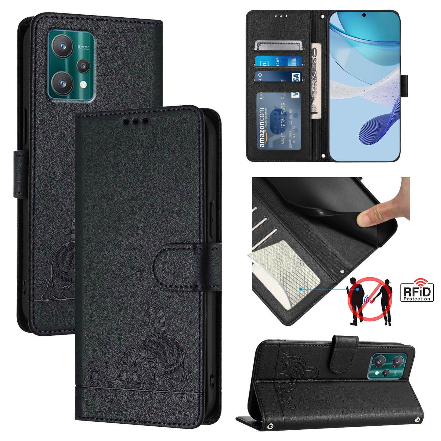 Motorola Edge+ 2023 Cat & Rat Embossed RFID Leather Case, Lanyard, Wallet, Card Slots, Kickstand, Anti-Fall, Scratch-Resistant