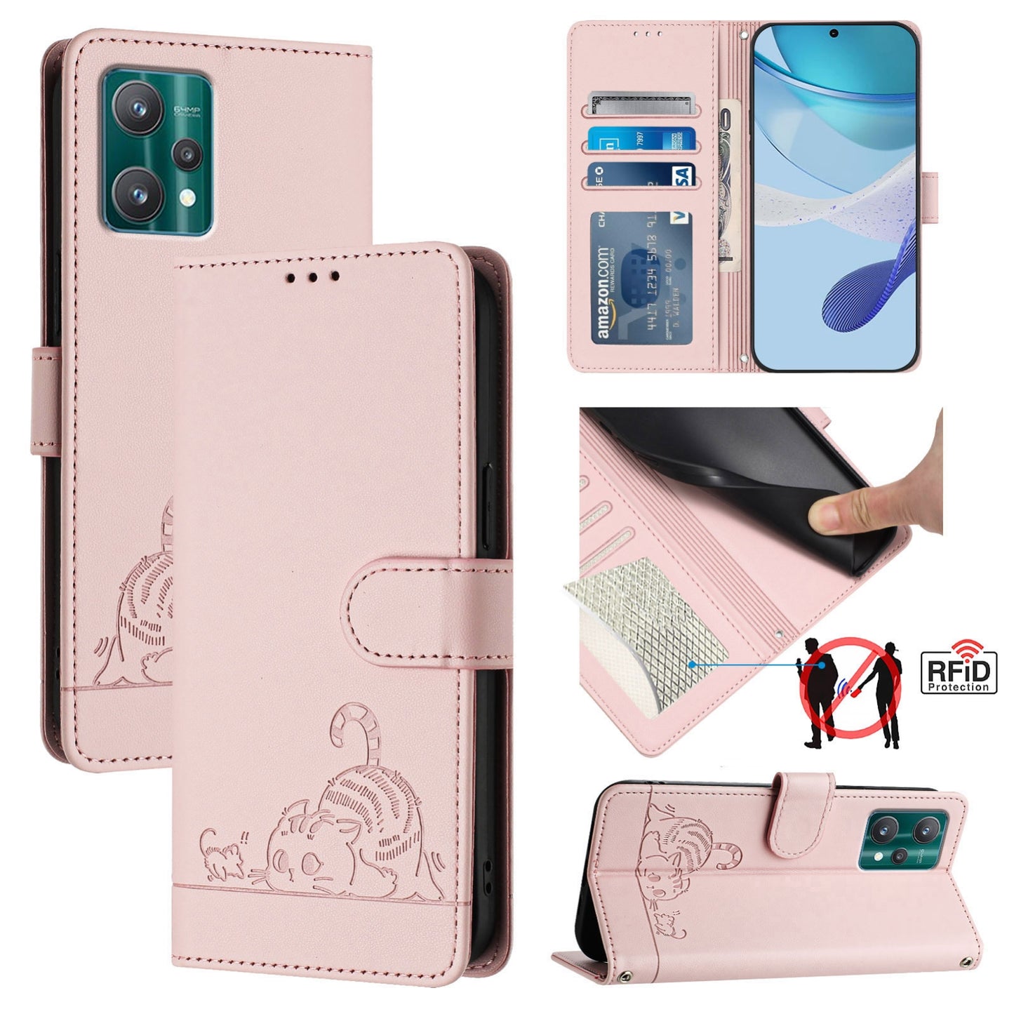 Motorola Edge 40 Pro 5G Cat & Rat Embossed RFID Leather Case, Lanyard, Wallet, Card Slots, Kickstand, Anti-Fall, Scratch-Resistant