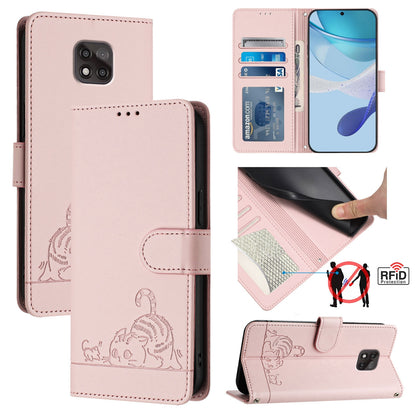 Motorola Moto G Power 2021 Cat & Rat Embossed RFID Leather Case, Lanyard, Wallet, Card Slots, Kickstand, Anti-Fall, Scratch-Resistant