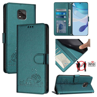 Motorola Moto G Power 2021 Cat & Rat Embossed RFID Leather Case, Lanyard, Wallet, Card Slots, Kickstand, Anti-Fall, Scratch-Resistant