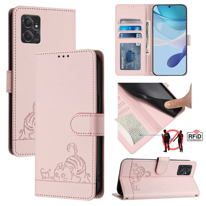 Motorola Moto G Power 2023 Cat & Rat Embossed RFID Leather Case, Lanyard, Wallet, Card Slots, Kickstand, Anti-Fall, Scratch-Resistant