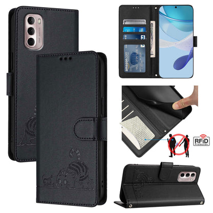 Motorola Moto G Stylus 2022 4G Cat & Rat Embossed RFID Leather Case, Lanyard, Wallet, Card Slots, Kickstand, Anti-Fall, Scratch-Resistant