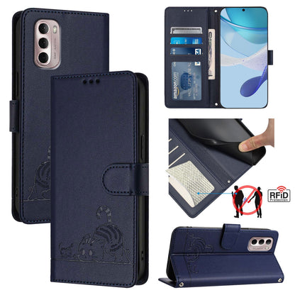 Motorola Moto G Stylus 2022 4G Cat & Rat Embossed RFID Leather Case, Lanyard, Wallet, Card Slots, Kickstand, Anti-Fall, Scratch-Resistant