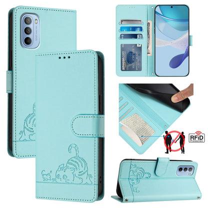 Motorola Moto G41 4G Cat & Rat Embossed RFID Leather Case, Lanyard, Wallet, Card Slots, Kickstand, Anti-Fall, Scratch-Resistant