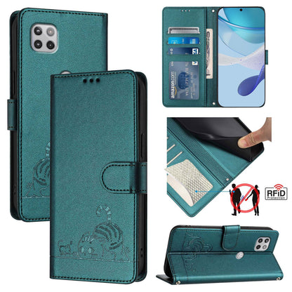 Motorola One 5G Ace Cat & Rat Embossed RFID Leather Case, Lanyard, Wallet, Card Slots, Kickstand, Anti-Fall, Scratch-Resistant