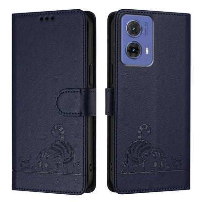 Motorola Moto G85 Cat & Rat Embossed RFID Leather Case, Lanyard, Wallet, Card Slots, Kickstand, Anti-Fall, Scratch-Resistant
