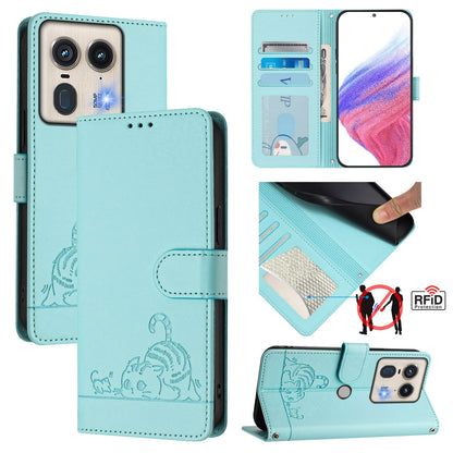 Motorola Edge 5G Global Cat & Rat Embossed RFID Leather Case, Lanyard, Wallet, Card Slots, Kickstand, Anti-Fall, Scratch-Resistant