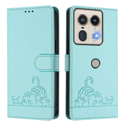 Motorola Edge 5G Global Cat & Rat Embossed RFID Leather Case, Lanyard, Wallet, Card Slots, Kickstand, Anti-Fall, Scratch-Resistant