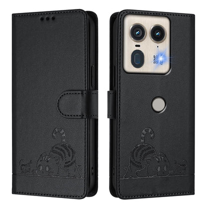 Motorola Edge 5G Global Cat & Rat Embossed RFID Leather Case, Lanyard, Wallet, Card Slots, Kickstand, Anti-Fall, Scratch-Resistant