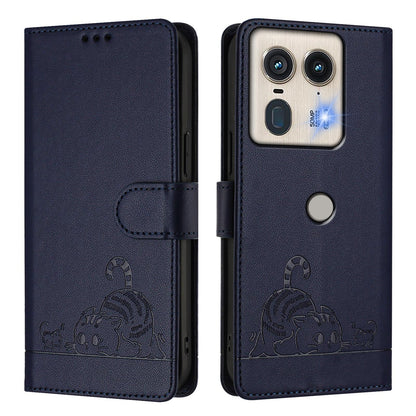 Motorola Edge 5G Global Cat & Rat Embossed RFID Leather Case, Lanyard, Wallet, Card Slots, Kickstand, Anti-Fall, Scratch-Resistant