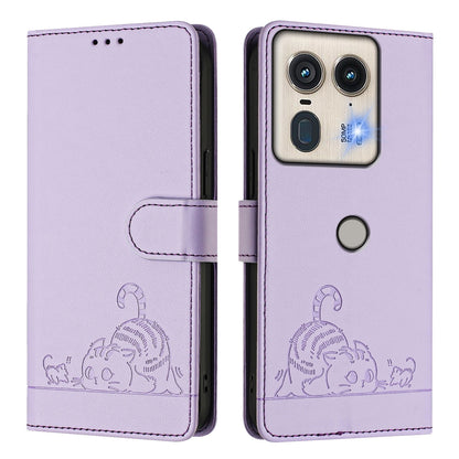 Motorola Edge 5G Global Cat & Rat Embossed RFID Leather Case, Lanyard, Wallet, Card Slots, Kickstand, Anti-Fall, Scratch-Resistant