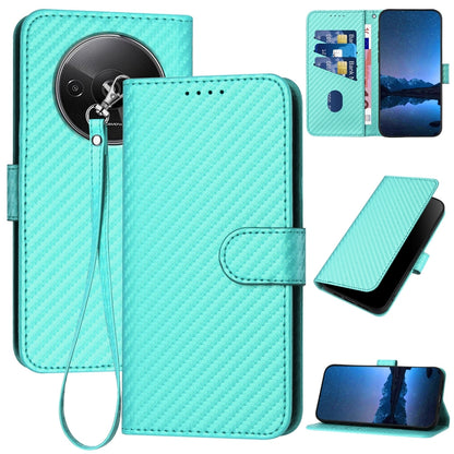 Xiaomi Redmi A3 Carbon Fiber Buckle Leather Phone Case with Lanyard, PU Leather TPU Wallet Cover with Card Slot, Cash Compartment, Stand Function & Scratch Protection