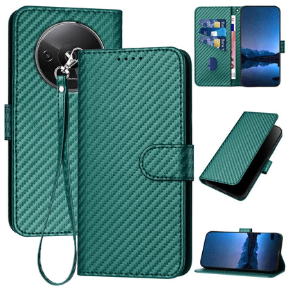 Xiaomi Redmi A3 Carbon Fiber Buckle Leather Phone Case with Lanyard, PU Leather TPU Wallet Cover with Card Slot, Cash Compartment, Stand Function & Scratch Protection