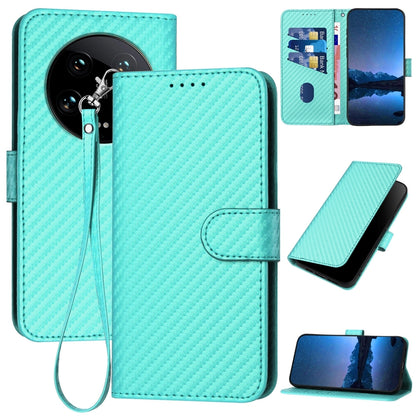 Xiaomi 14 Ultra Carbon Fiber Buckle Leather Phone Case with Lanyard, PU Leather TPU Wallet Cover with Card Slot, Cash Compartment, Stand Function & Scratch Protection