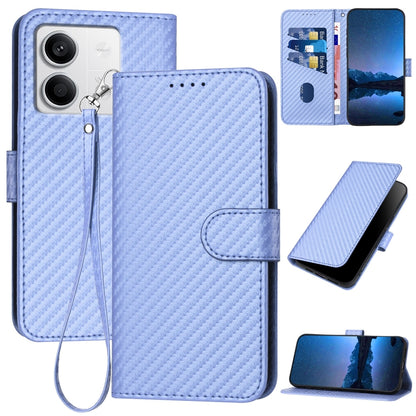 Xiaomi Redmi Note 13 5G Carbon Fiber Buckle Leather Phone Case with Lanyard, PU Leather TPU Wallet Cover with Card Slot, Cash Compartment, Stand Function & Scratch Protection