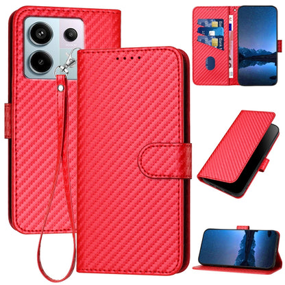 Xiaomi Redmi Note 13 Pro 5G Carbon Fiber Buckle Leather Phone Case with Lanyard, PU Leather TPU Wallet Cover with Card Slot, Cash Compartment, Stand Function & Scratch Protection