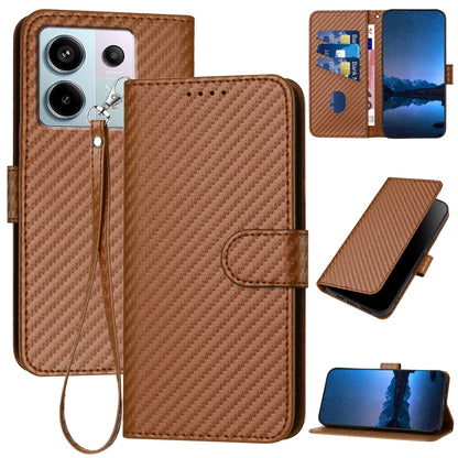 Xiaomi Redmi Note 13 Pro 5G Carbon Fiber Buckle Leather Phone Case with Lanyard, PU Leather TPU Wallet Cover with Card Slot, Cash Compartment, Stand Function & Scratch Protection