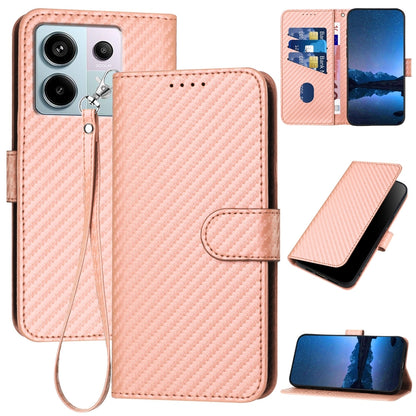 Xiaomi Redmi Note 13 Pro 5G Carbon Fiber Buckle Leather Phone Case with Lanyard, PU Leather TPU Wallet Cover with Card Slot, Cash Compartment, Stand Function & Scratch Protection