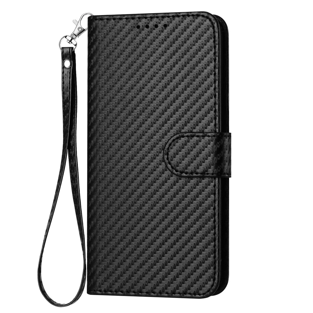 Xiaomi Redmi K60 Ultra Carbon Fiber Buckle Leather Phone Case with Lanyard, PU Leather TPU Wallet Cover with Card Slot, Cash Compartment, Stand Function & Scratch Protection