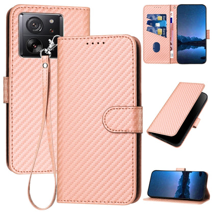 Xiaomi Redmi K60 Ultra Carbon Fiber Buckle Leather Phone Case with Lanyard, PU Leather TPU Wallet Cover with Card Slot, Cash Compartment, Stand Function & Scratch Protection