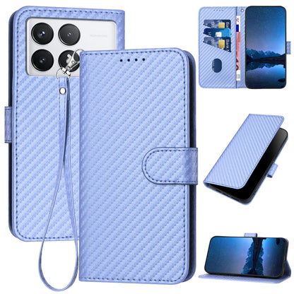 Xiaomi Redmi K70 Pro Carbon Fiber Buckle Leather Phone Case with Lanyard, PU Leather TPU Wallet Cover with Card Slot, Cash Compartment, Stand Function & Scratch Protection