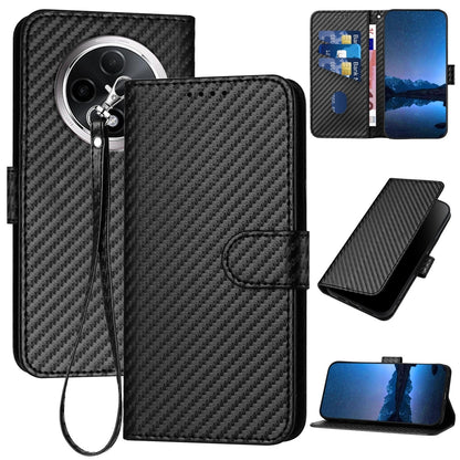 Xiaomi Redmi A3 Plus Carbon Fiber Buckle Leather Phone Case with Lanyard, PU Leather TPU Wallet Cover with Card Slot, Cash Compartment, Stand Function & Scratch Protection