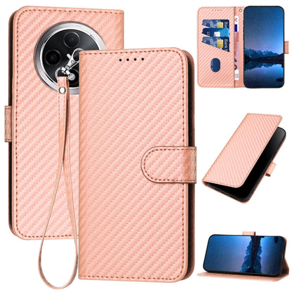 Xiaomi Redmi A3 Plus Carbon Fiber Buckle Leather Phone Case with Lanyard, PU Leather TPU Wallet Cover with Card Slot, Cash Compartment, Stand Function & Scratch Protection