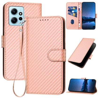 Xiaomi Redmi Note 12 4G Carbon Fiber Buckle Leather Phone Case with Lanyard, PU Leather TPU Wallet Cover with Card Slot, Cash Compartment, Stand Function & Scratch Protection