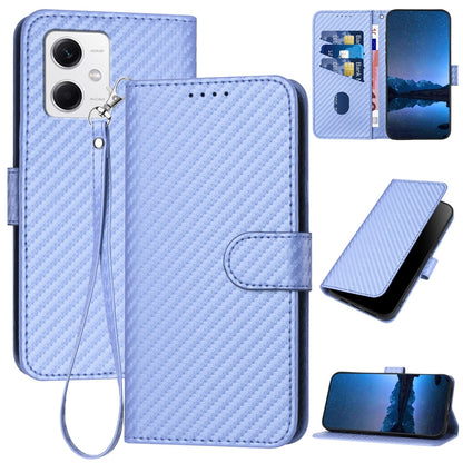 Xiaomi Redmi Note 12 5G Carbon Fiber Buckle Leather Phone Case with Lanyard, PU Leather TPU Wallet Cover with Card Slot, Cash Compartment, Stand Function & Scratch Protection