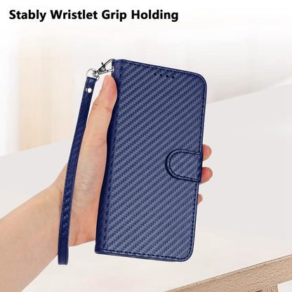 Xiaomi Civi 2 Carbon Fiber Buckle Leather Phone Case with Lanyard, PU Leather TPU Wallet Cover with Card Slot, Cash Compartment, Stand Function & Scratch Protection