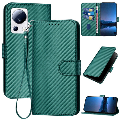 Xiaomi Civi 2 Carbon Fiber Buckle Leather Phone Case with Lanyard, PU Leather TPU Wallet Cover with Card Slot, Cash Compartment, Stand Function & Scratch Protection
